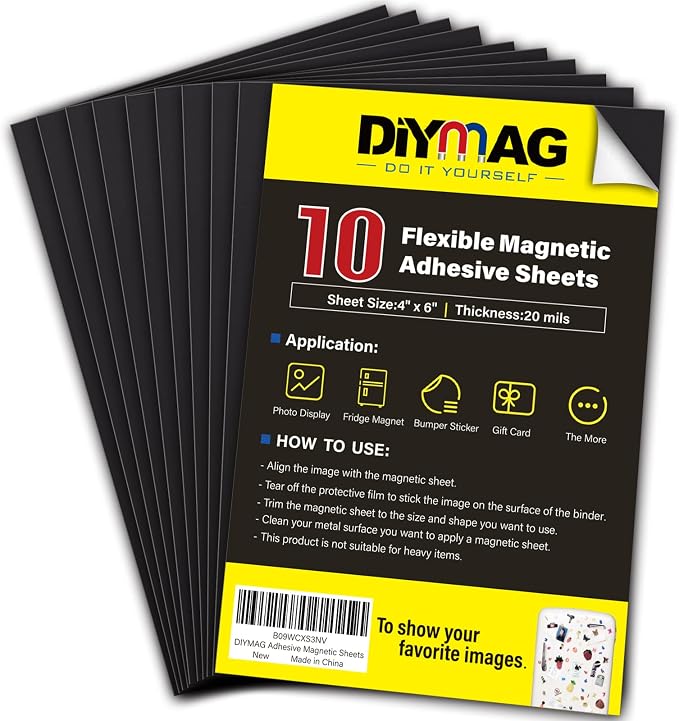 DIYMAG Magnetic Adhesive Sheets, 4 x 6 10 Pack Photo Mat Cuttable Magnets by DIYMAG