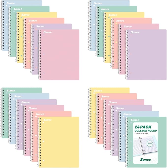 SUNEE Spiral Notebooks, 24 Pack, College Ruled Paper, 70 Sheets per Notebook by SUNEE