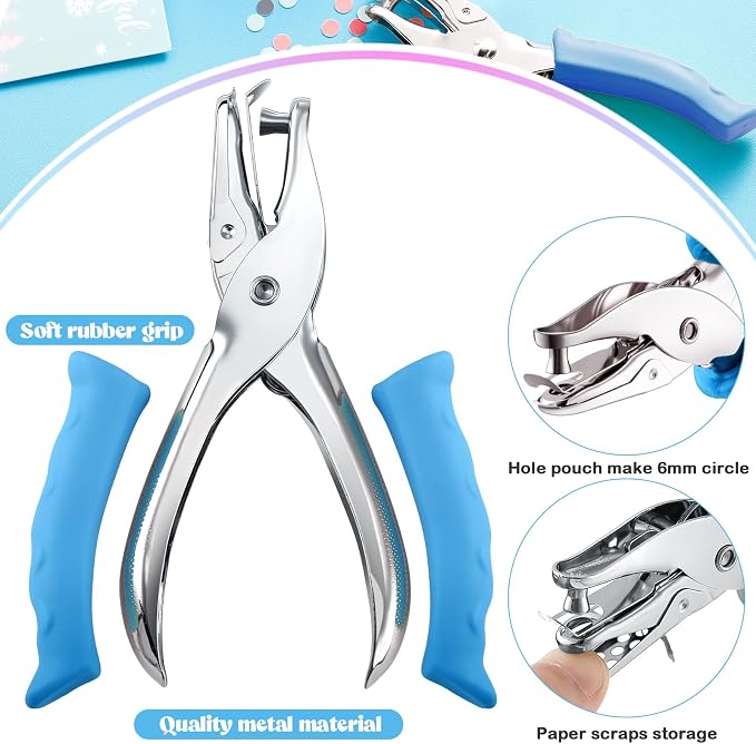 Chumia 12 Pieces Single Hole Punch Handheld 1/4 Inch Hole Paper Punch - Image 3