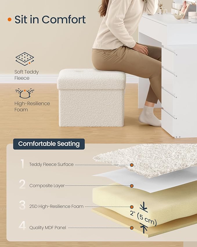 SONGMICS Small Folding Storage Ottoman, Foot Rest Stool, 12.2 x 16.1 x 12.2 - Image 4