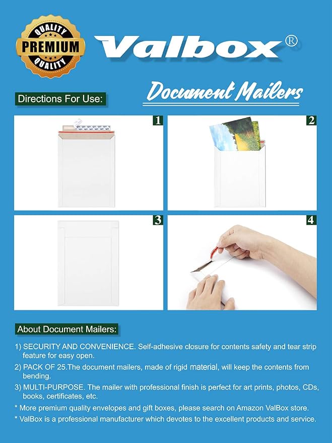 ValBox 6x8 Self Seal Photo Document Mailers 25 Pack Stay Flat White Cardboard - Image 7