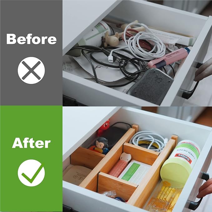 ANTOWIN Bamboo Drawer Dividers Organizers, Drawer Separators Splitter,17-22 inches Long Adjustable Spring-loaded Organizer for Large Utensil, Clothes, Tools Drawers(yellow)-DeskLoop Office