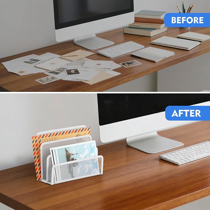 EASEPRES Desk Mail Organizer, Office Small Desktop Metal Mesh Envelope Letter - Image 7