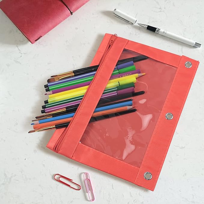 YoeeJob Pencil Pouch for 3 Ring Binder，Zipper Pencil Pouches Bulk，Pencil Case Pouch with Clear Window for Class, School, Office, 6 Colors-24 Packs-DeskLoop Office