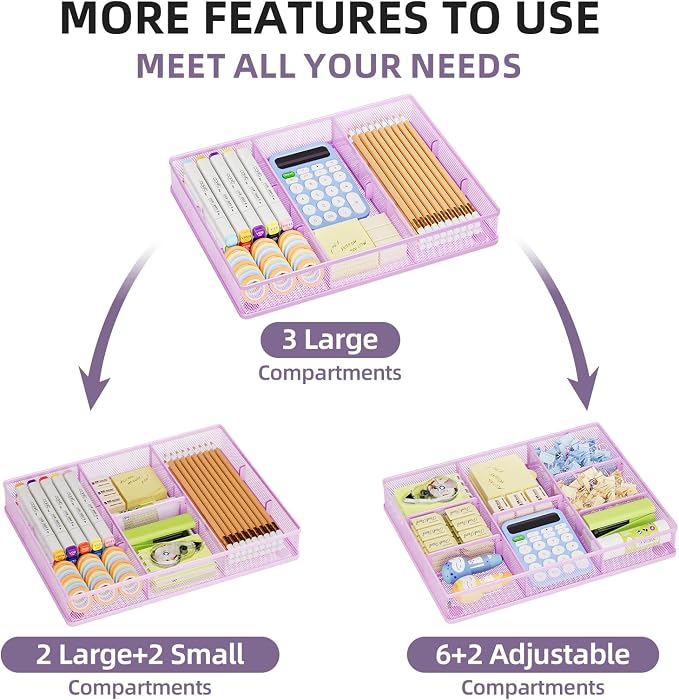 Marbrasse Desk Drawer Organizer, Metal Mesh Drawer Organizer Tray - Image 3