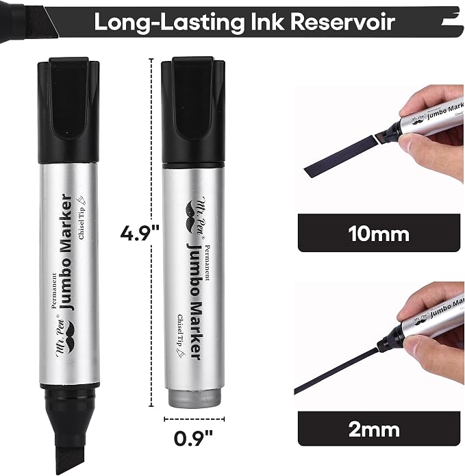 Mr. Pen- Jumbo Permanent Markers, 4 Pack, Chisel Tip | Wide Tip, Thick - Image 4