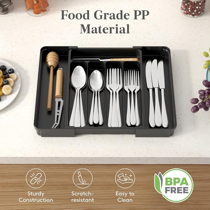 Lifewit Silverware Organizer for Drawer, Expandable Utensil Tray, BPA-Free - Image 7