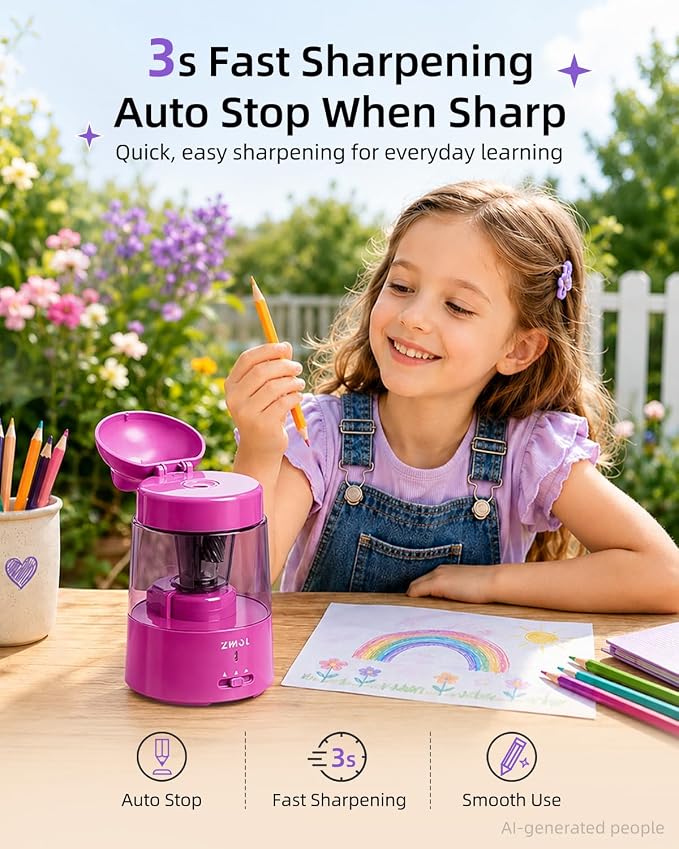 ZMOL Colored Pencil Sharpener for Kids Gift, Rechargeable Electric Pencil - Image 3