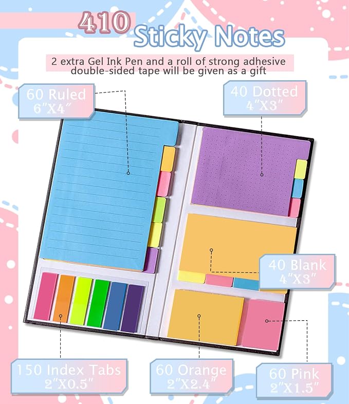 Sticky Notes Set Tabs, 410 Pack, Divider Sticky Notes Office Supplies, Planner - Image 2