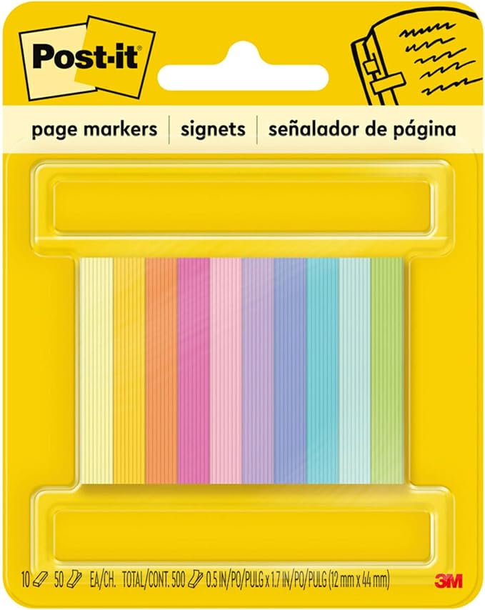 Post-it Page Markers, 1/2 in x 2 in, 50 Markers/Pad, 10 Pads/Pack by Unknown