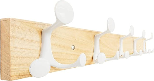 SKOLOO 24-Inch Natural Wood Coat Rack Wall Mount with 5 Triple Hooks - Ideal for Family Entrances, Classrooms, and Pet Supplies Storage - Perfect Coat Hooks for Wall-DeskLoop Office