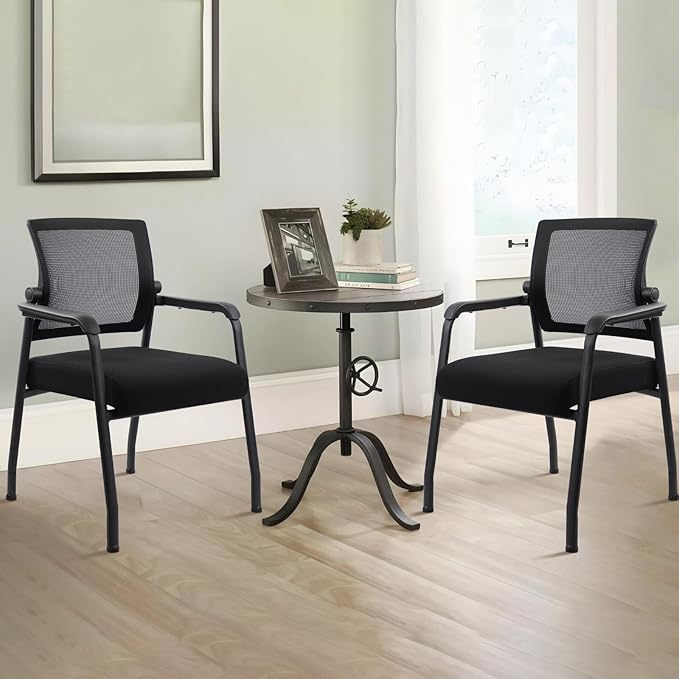 Desk Chair No Wheels with Adjustable Mesh Backrest, Arm Chair with Ergonomic Lumbar Support and Thickened Seats Cushion, Waiting Room Chairs for Office School Church Guest Reception, 4PACK-DeskLoop Office