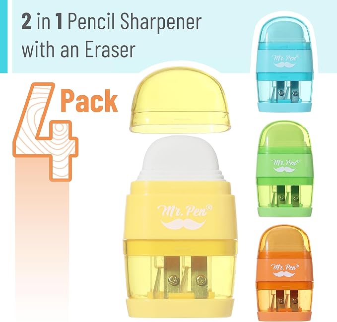 Mr. Pen- Pencil Sharpener & Eraser, 4 Pack | 2-in-1 Manual Sharpeners - Image 2