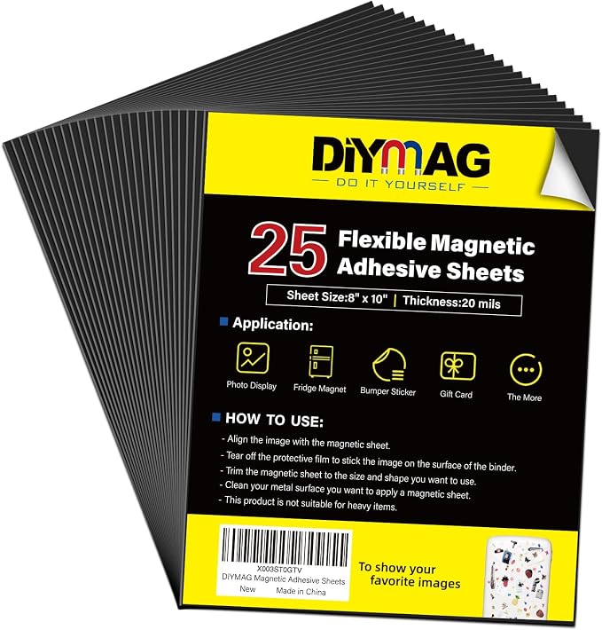 DIYMAG Magnetic Adhesive Sheets Photo Mat, |8" x 10"|, 25 Pack Flexible Magnets by DIYMAG