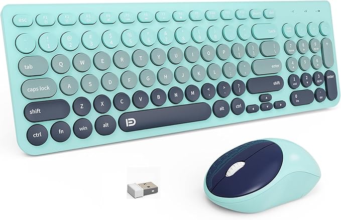 FD Wireless Keyboards and Mouse Combo - 2.4GHz USB Cordless, Cute Wireless Keyboard Round Keys, Quiet and Slim Set for Laptop, Computer, TV and Mac - Indigo Blue Colorful-DeskLoop Office