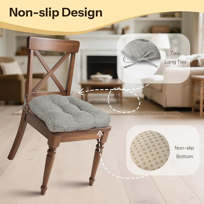 Chair Cushions for Dining Chairs 2 Pack, Light Grey | Non-Slip, - Image 3