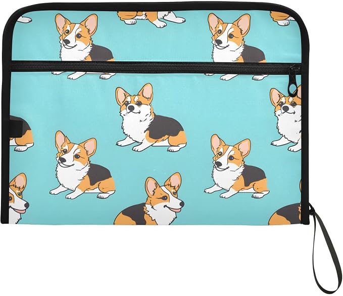 Expanding File Folder Corgis Dog Blue Accordion File Organizer 13 Pockets - Image 7