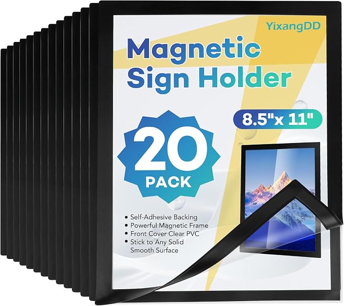 YixangDD 20 Pack Magnetic Sign Holder 8.5 x 11, Self-Adhesive Magnetic Wall by YixangDD
