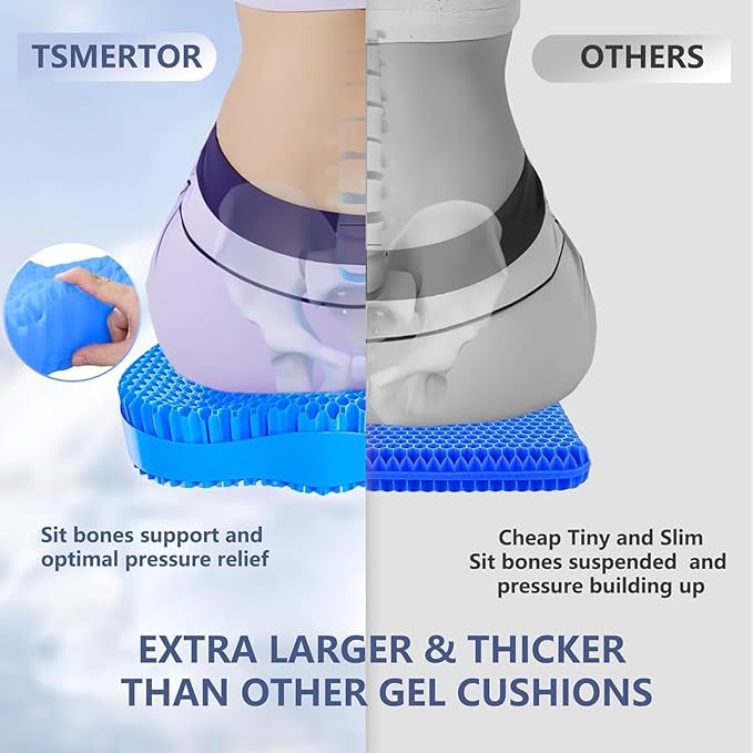 Thicken 19.7in Seat Cushion Gel, Large Cooling Seat Cushion for Long Sitting, Cushion for Wheelchair, Pressure Relief Cushion Seat for Office Chair, Chair Seat Pads for Car Desk Chair Kayak Stadium-DeskLoop Office