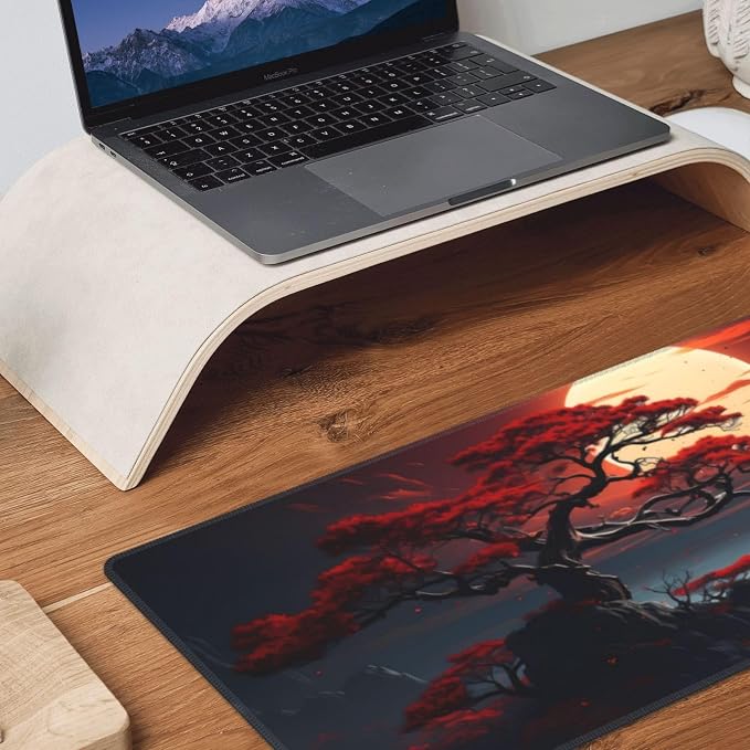 Darkness Red Moon Desk Mat Japanese Mouse Pad, Large Japanese Desk Mat - Image 8