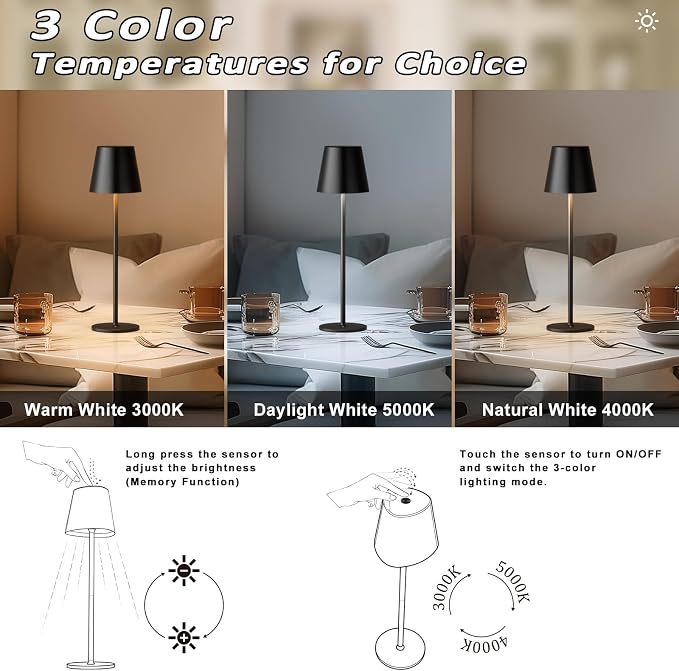 Kakanuo Cordless Table Lamp, 3 Color Stepless Dimming, 5000mAh Rechargeable - Image 7