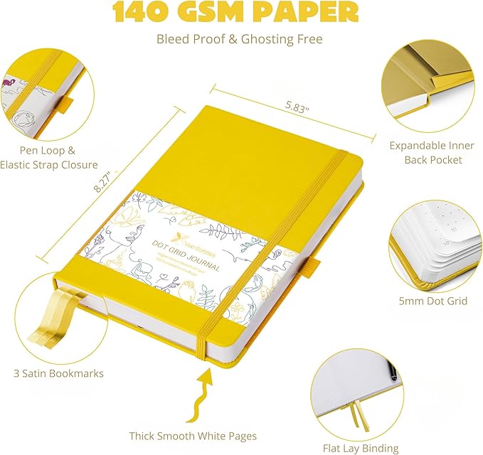 Dotted Journal – 140gsm Bleed Proof Thick White Paper – 200 Numbered Dot Grid Pages – 5.8 x 8.3 inch Bullet Dotted Notebook-DeskLoop Office