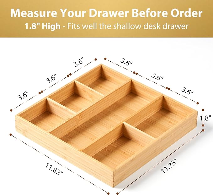 Umilife Bamboo Desk Drawer Organizer, Wood Office Junk Tray - Image 2