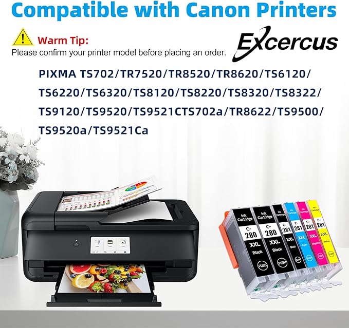 Compatible Ink Cartridge Replacement for Canon PGI-280 XXL CLI 281 Compatible with Canon Pixma TR7520 TR8520 TS6120 TS6220 TS6320 TS8120 TS8220 TS9120 TS9520 TS9521C (2PGBK & BK/C/M/Y 6 PK)-DeskLoop Office