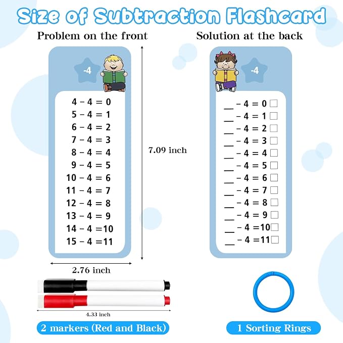 1-12 Subtraction Flash Cards, Large Math Table Flashcards, Including 15 Cards - Image 3