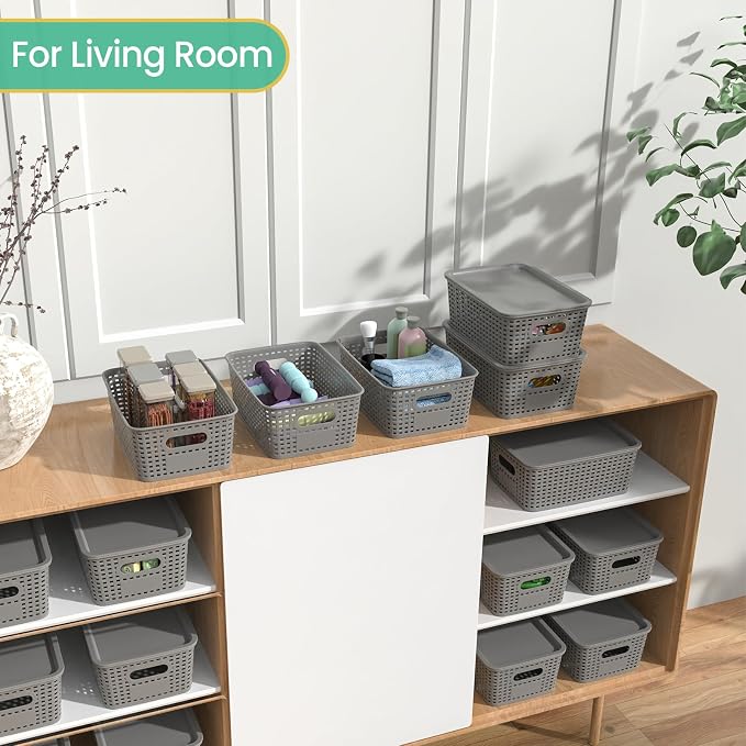 Plastic Storage Baskets with Lid-Plastic Storage Containers Stackable Storage - Image 4