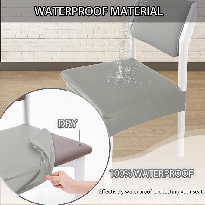 CWK Waterproof PU Leather Dining Chair Covers Set of 1-Stretchable Chair Seat Slipcovers, Removable & Washable Protector for Dining Room,Home,Office,Wedding,Rear Covers (PU-Silver)-DeskLoop Office