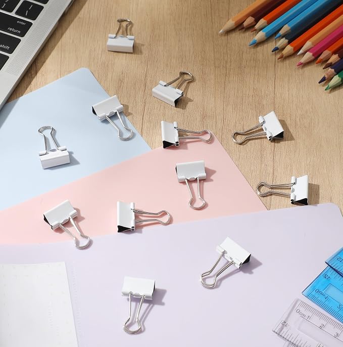 Jetec 100 Pack 0.6in/15mm White Metal Binder Clips Bulk Medium Reusable Fold - Image 4