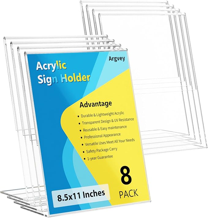 8 Pack Acrylic Sign Holder, Tabletop Plastic Paper Picture Frame Flyer Document by Argvey