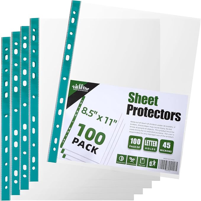 100 Pack Sheet Protectors for 3 Ring Binder 8.5 x 11 Clear Paper Sleeves by Unknown