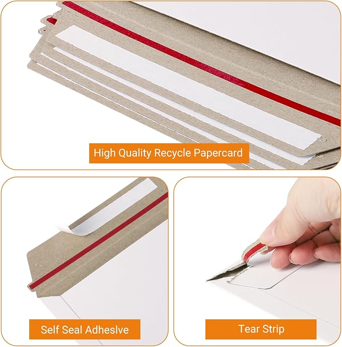 zmybcpack 100 Pack 6.5x4.5 inch Rigid Mailer Self Seal Photo Document Mailers - Image 4