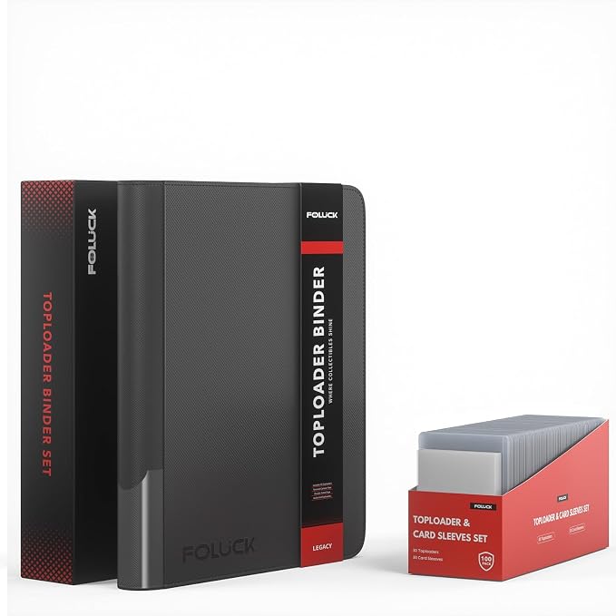 Foluck 4 Pocket Top Loader Binder, Holds 128 Toploaders, Side-Loading Trading by Foluck