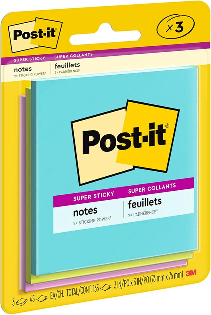 Post-it Super Sticky Notes, 3 Sticky Note Pads, 3 x 3 in., School Supplies - Image 9