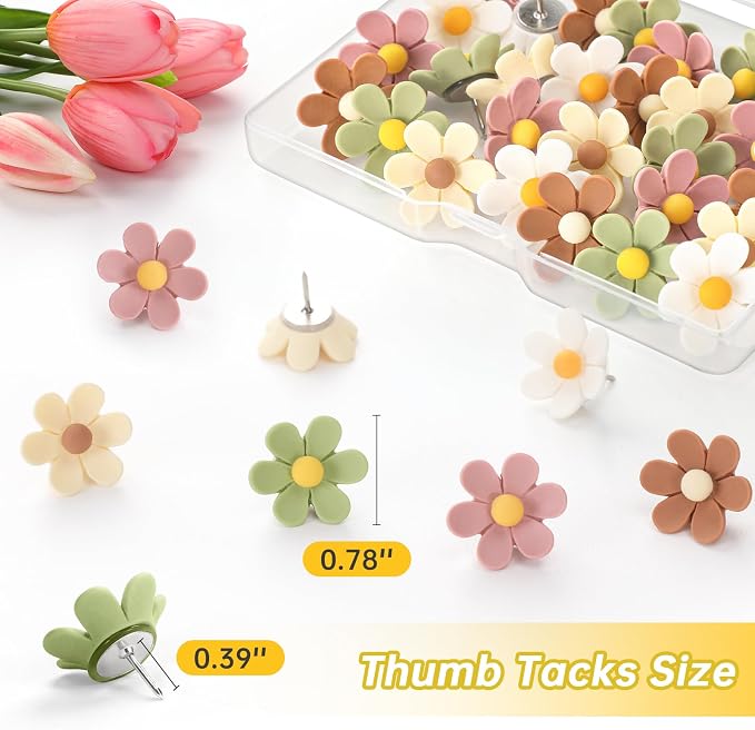30Pcs Flower Push Pins, 5 Colors Cute Push Pins - Image 2