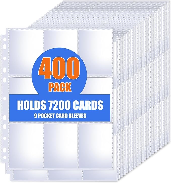400 Pack 9 Pocket Card Sleeves Binder Sheets, Trading Card Sleeves by KKEETUR