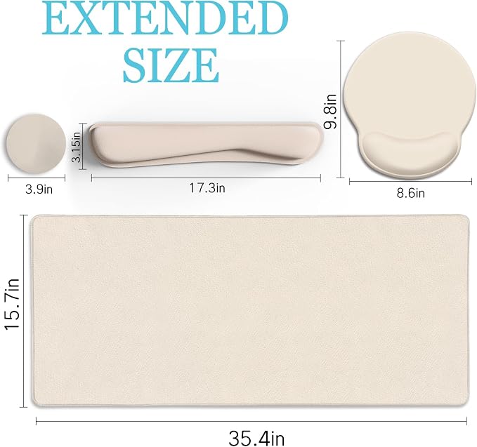 LIMKRIAN Beige Mouse Pad Set, Complete XXL Desk Mat - Image 6