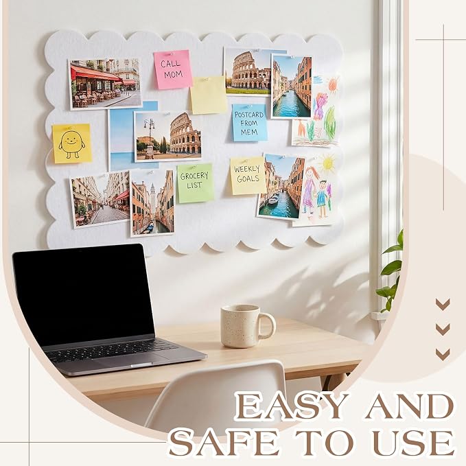 Mooliwe Scalloped Felt Bulletin Board 48 x 36 Inches Foldable White Pin Cork - Image 6