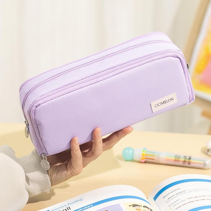 CICIMELON Large Capacity Pencil Case 3 Compartment Pouch Pen Bag - Image 2