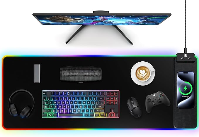 Mouse Pad with Wireless Charging, Large Desk Mat RGB Gaming Mousepad, 10 Light by miroddi