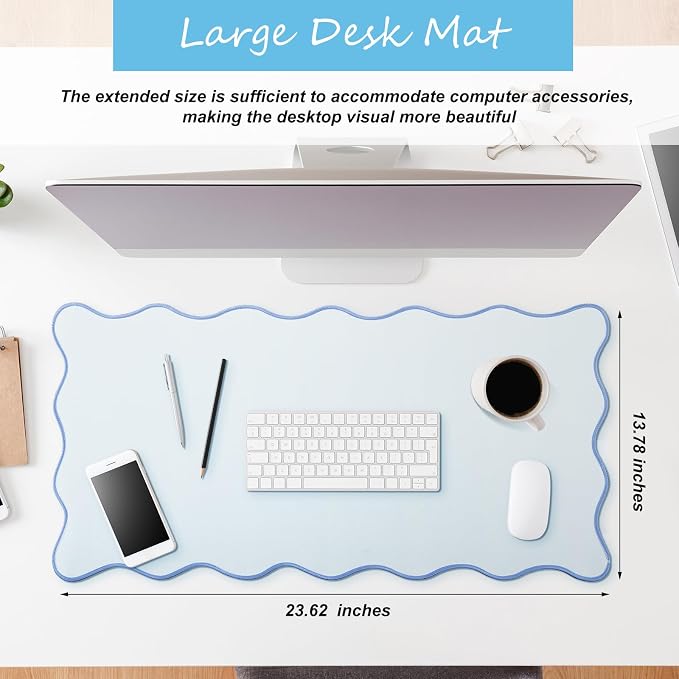 Hahafelt Scalloped Desk Mat Large Desk Pad Cute Coquette Table Mat Back to - Image 2