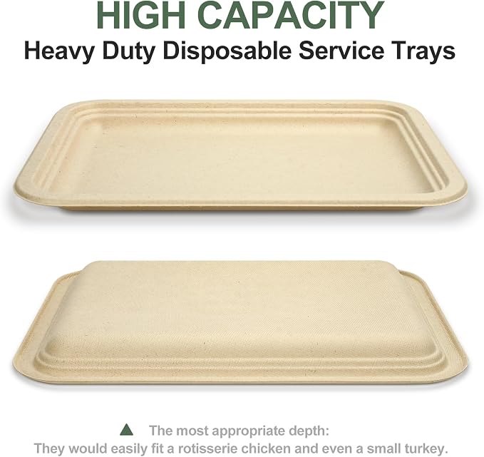 Disposable Paper Plates, 30 Pack Bagasse Food Trays, 14 Inch Compostable & - Image 3
