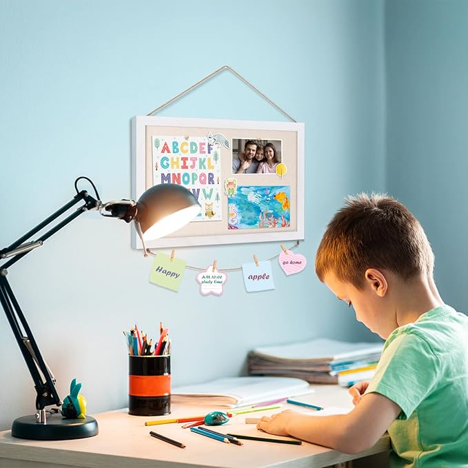 Miratino Cork Board Bulletin Board, 16 "x11 White Linen Cork Boards for Walls with White Frame, Pin Board Vision Board for Home Kitchen School Office Decor-DeskLoop Office