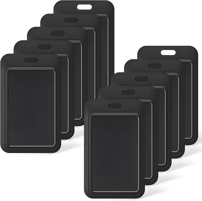 Uniclife 10 Pack Sliding ID Badge Holder Hard Black Vertical Plastic Card Case by UnicLife