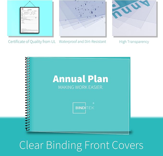 Binditek 100 Pack Binding Covers and Backs Set, 11 x 17 Inches, 50 Clear PVC - Image 4