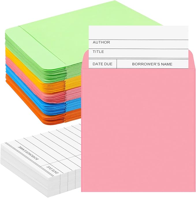 200 Pcs Library Pocket Envelopes and Books Cards Include 100 Self Adhesive by Eaasty