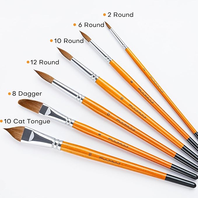 Sable Watercolor Brushes Kolinsky Watercolor Paint Brushes for Artists Professional 6pcs - Pointed Rounds Cat Tongue Oval Wash Dagger for Watercolor Acrylics Inks Gouache Painting-DeskLoop Office